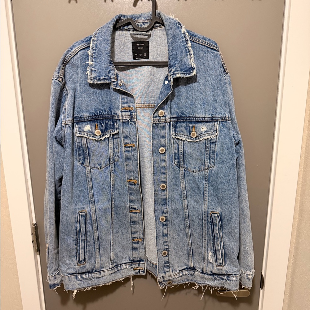 Bershka Light Blue Distressed Denim Jacket